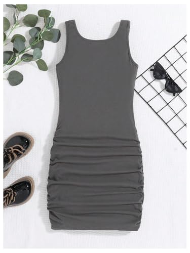 SHENHE Girl's Letter Graphic Ruched Bodycon Y2k Scoop Neck Sleeveless Casual Mini Tank Dress2