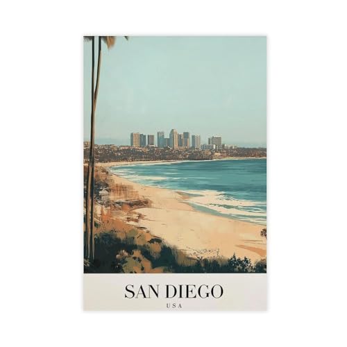 Poster San Diego vintage contre les murs vides : toile déco 40x61cm pour chambre et bureau