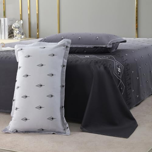 Image of Story@Home Luxe 400 TC Sateen Weave 100% Cotton Bedsheet King 270 cm x 270 cm Ombre Printed Soft Flat Sheet with 2 Pillow Covers 18 x 27 Inch -Graphite Grey-Gift Packaging