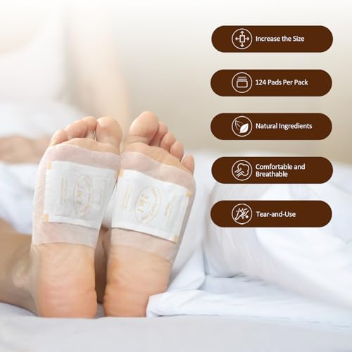 Image of TEWEAE Foot Pads for Better Sleep, 124 Pads One-Piece Design Natural Bamboo Vinegar Foot Pads - No Off - Improves Sleep and Relaxation - Premium Foot Care Good Night Foot Patches (2 in 1 Design)