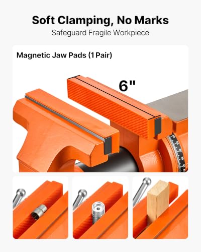 Image of VEVOR Heavy Duty Bench Vise, 6 inch Jaw Width, Double Swivel Rotating Multi-Purpose Bench Vise, with 360 Locking Swivel Base and Head, 2.8 inch Throat Depth, 6 inch Max Jaw Opening, for Drilling, Pipe Cutting