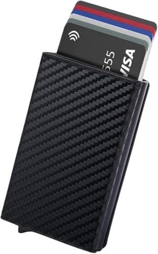 Carteira Slim Antifurto RFID – Porta Cartões Ultra Fina, Bloqueio de Aproximação, Couro / Alumínio, Design Compacto e Minimalista – Masculina & Feminina, Preto