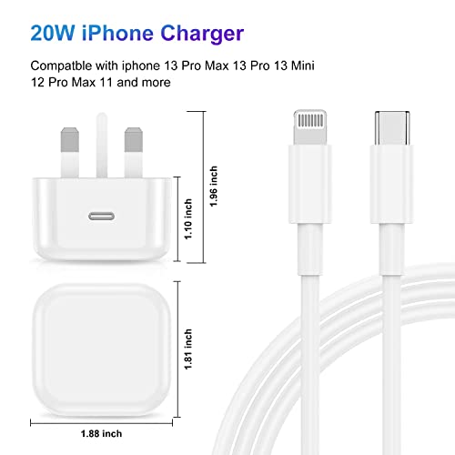 iPhone 14 13 12 11 Fast Charger Apple MFi Certified,2Pack 20W PD USB C Charger Plug UK with 1/2/3M USB C to Lightning Charging Cable for iPhone 14 13 12 11 Pro Max XS XR X 8,iPad - Image 5