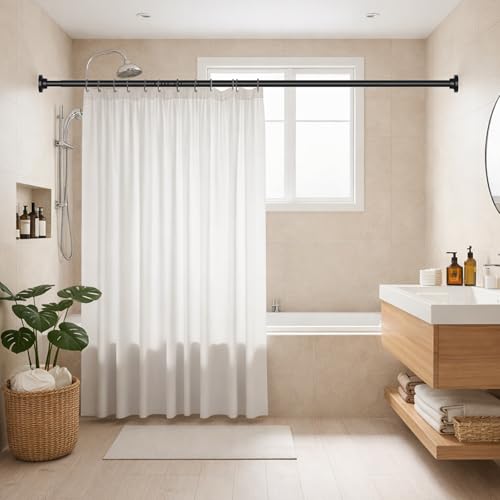 Image of Extra Long Tension Rod 40-183inch Black Shower Curtain Rods no Drilling Adjustable Curtain Rod for Windows,Shower,Patio,Doorway,Heavy Duty Spring Rods Diameter 1.26inch