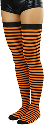 Image of ToBeInStyle Women's Opaque Hosiery Thin Striped Thigh High Long Stocking