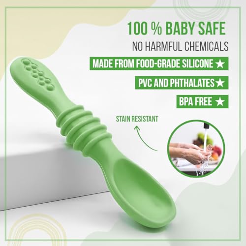 Image of TONY STARK Baby Weaning Spoon Set of 2, Spoons Feeding, Silicone Spoon for Baby 6 to 12 Months, Gum Friendly, BPA Free, Soft & Durable Self-Feeding Spoons