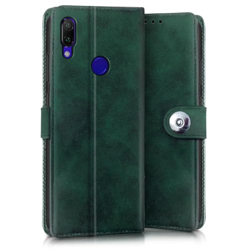 Image of WOW IMAGINE Shock Proof Flip Cover Back Case for Xiaomi Mi Redmi Note 7 | 7 Pro | 7S (Magnetic Button Flip Case | Wallet Pockets & Stand | Leather Finish | Forest Green)