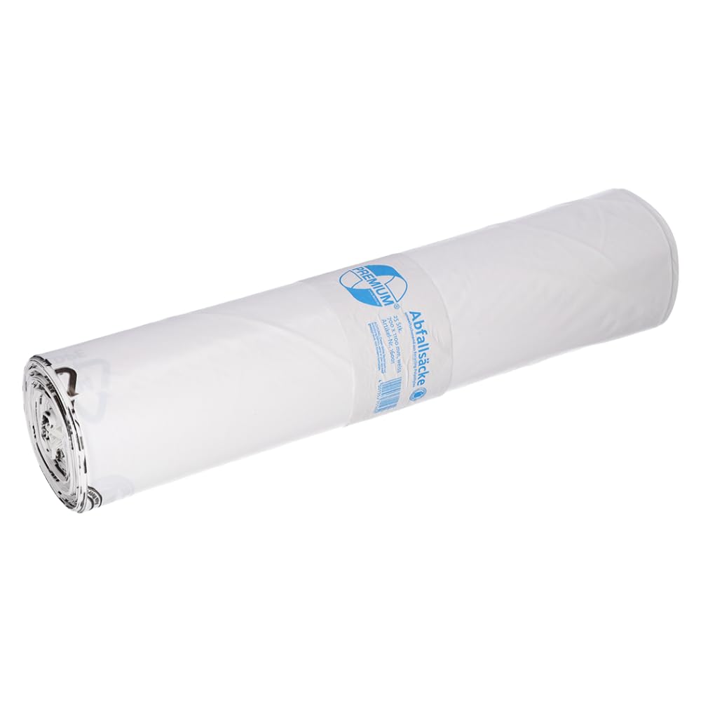 Deiss Premium 16001 waste bags, 700 mm x 1100 mm, type 60, 25 per roll, white
