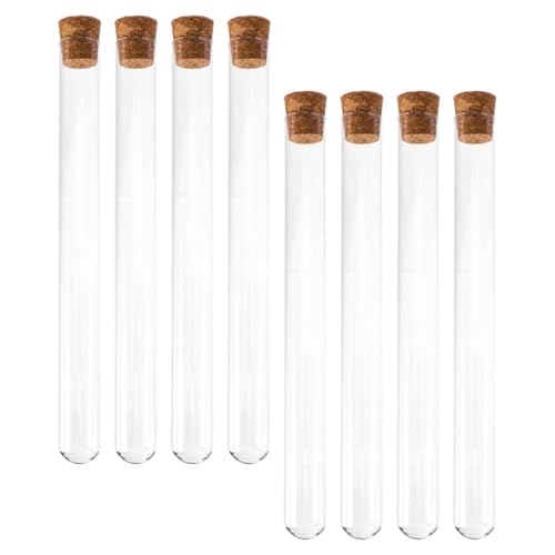 MAGICLULU Lot de 8 Tubes à Essai en Verre 20 x 200 mm avec Bouchons en Liège Naturel, Éprouvette Transparente à Fond Rond pour Laboratoire Épices Fleurs...
