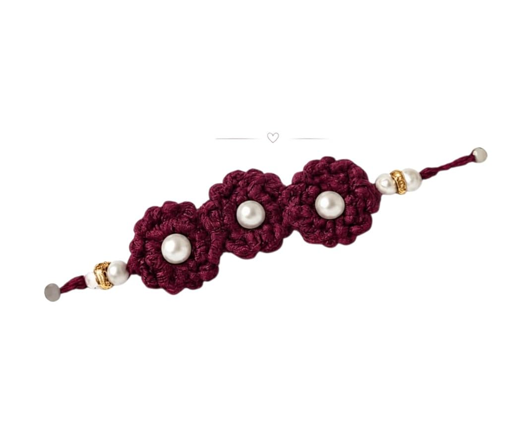 Handmade 3-Flower Thread Rakhis with Pearl Beads Soft Cotton Thread Raksha Bandhan Bracelet | Designer Handmade Rakhi for Brother | Festival Special Rakhis Festival-image-20