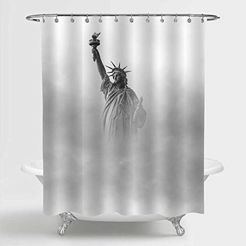 MitoVilla Foggy Statue of Liberty in New York City Shower Curtain, USA Travel Attractions Landmark Artwork for NYC Themed Home Decorations, Grey, 72  W x 78  L Long for Bathroom Shower Tub