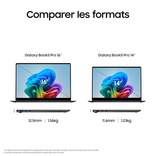 Samsung Galaxy Book5 Pro 14", Copilot+ PC, Ordinateur Portable avec IA, Processeur Intel Core Ultra 7, Mémoire 16 Go RAM, Stockage 512 Go, Clavier AZERTY FR, Anthracite