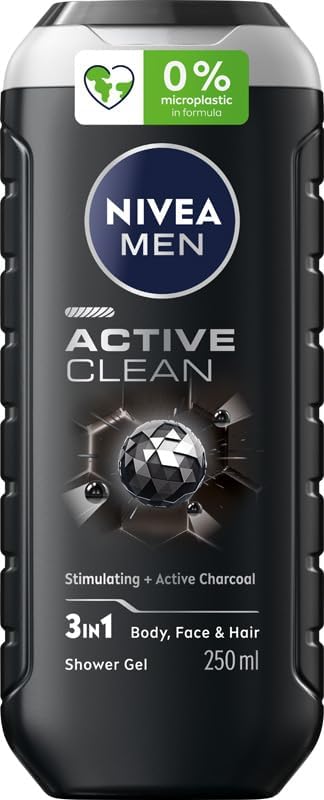 NIVEA MEN Active Clean Głęboko Oczyszczający 3w1 Żel pod prysznic dla mężczyzn z aktywnym węglem 250...