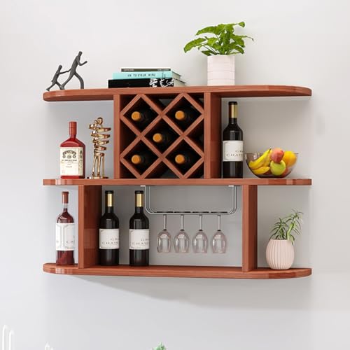 Étagère à vin murale en bois marron foncé de 80 cm avec support verres