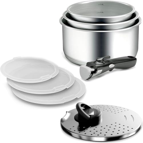 Backen 291108, Set de Casseroles 16,18,20cm, INOX, 8 Pièces, Induction,1 poignée amovible,1 Couvercle Multipositions Métal, 3 Couvercles Hermétiques, Compatible Lave-vaisselle, Garantie 5 ans.