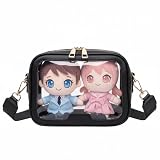 ぬいぐるみポーチ ぬいポーチ 推しぬい クリアバッグ ショルダー 自立 20cm 15cm 厚み8cm (ブラック)