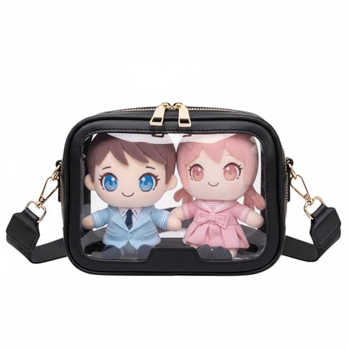 ぬいぐるみポーチ ぬいポーチ 推しぬい クリアバッグ ショルダー 自立 20cm 15cm 厚み8cm (ブラック)（Amazon）
