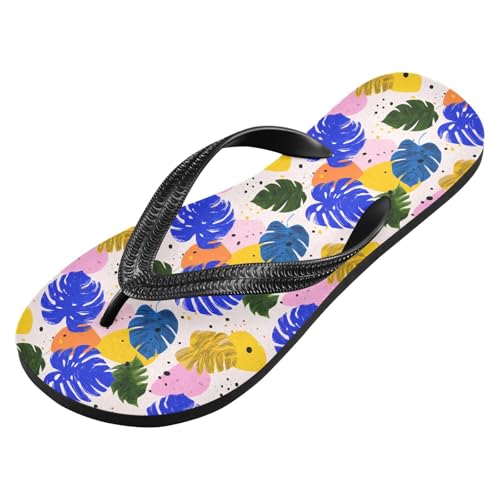 ALAZA Bright Leaf Flip Flops for Women Fashion Beach Slippers Comfort Mens Flip Flops Non-Slip Rubber Shower Slippers Sandal for Hotel Travel Sport,XS2