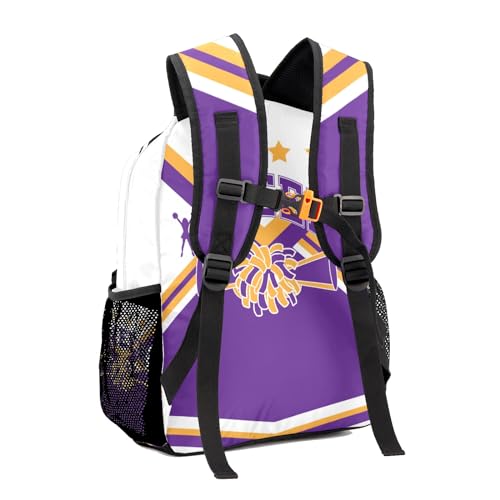 Personalized Purple Yellow Cheerleader Custom Backpack Waterproof Multifunctional Daypack with Name Gift3