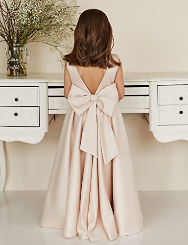MCieloLuna Flower Girl Dresses for Wedding Bow-Knot Elegant Satin Princess First Communion Dresses4