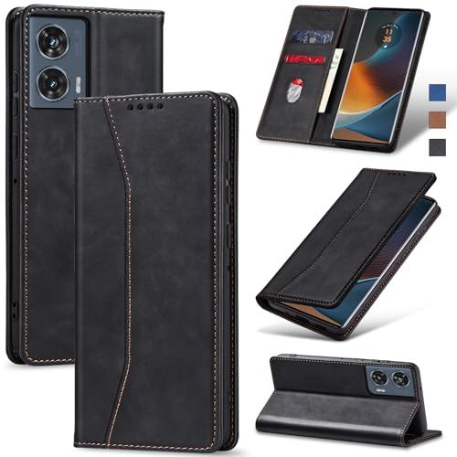 Jasonyu Cover per Motorola Edge 50 Fusion Flip Custodia in Pelle PU, Cover a Libro Portafoglio, Funzione Supporto, Magnetica, Slot Schede, TPU Bumper Caso Custodia (Nero)