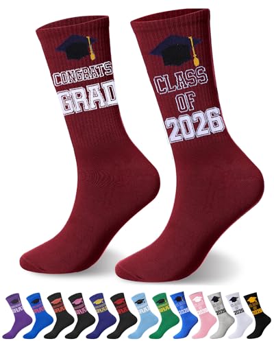 Geyoga Novelty Graduation Gifts Socks Unisex Graduation Crew Socks College Graduation Gifts Men Women for Him or Her(Wine Red)