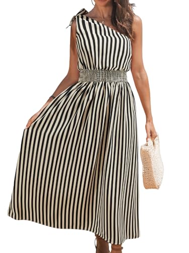 Image of CUPSHE Women's One Shoulder Floral Printed Sleeveless Smocked Waist Maxi Dress Summer Boho Long Dress