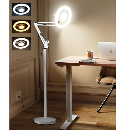 Arsoer 36W Floor Lamp with Flexible Arm, 3 Colors Ring Light with Heavy-Duty Base & Remote, Standing Lamp for Living Room/Workspace/Tattoo/Live Streaming/TikTok/YouTube/Photography