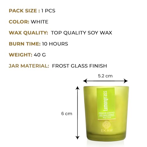 Image of EKAM Lemongrass Votive Soy Wax Scented Candle, 40 Grams, 10 Hours Burn Time| Long Lasting Premium Candles | Ideal for Home Decor | Gifting & Aromatherapy