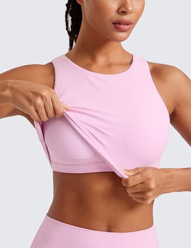 Image of CRZ YOGA Butterluxe High Neck Crop Tank Tops | Light Support, Removable Pads, Yoga, Extremely Soft, Racerback, Longline Sports Bras for Women