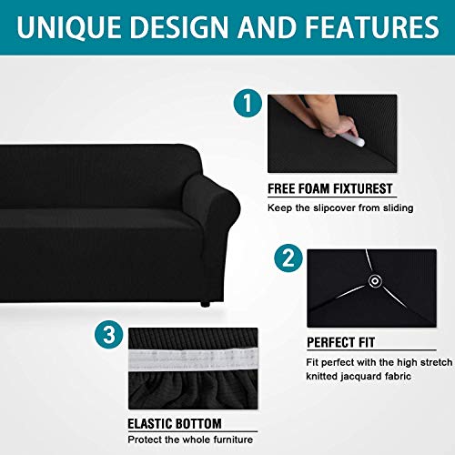 Image of House of Quirk Spandex Jacquard Fabric Checkered Universal Big Elasticity Flexible Stretch Couch Sofa Slipcover (Black, Single Seater , 90-145cm )