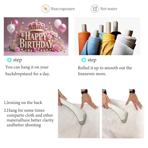 Image of Pink Happy Birthday Banner Backdrop for Wonen Girl | 71x43.3inch Pink Crown Theme Banner; Polyester Fabric; Reusable; Ideal Photo Decor for Girls & Women Birthday Parties