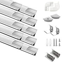 Efishine Pack of 10 LED Profiles Aluminium 10 x 1 m, V-Shape Aluminium Profiles with Milky Cover, End Caps and Mounting Bracket for Strips, Very Easy Installation