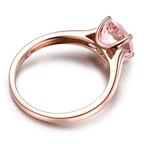 Round Cut Pink Morganite Engagement Ring,Solid 14K Rose Gold,Wedding Promise Ring,Ball Prong,Reco Ring2