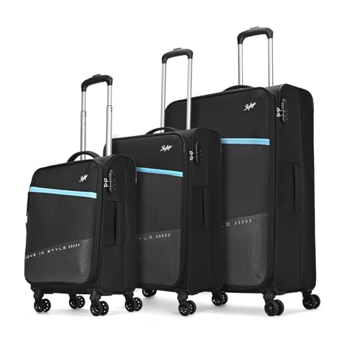 Image of Skybags Genesis Set of 3 Soft Luggage (55 Cm + 69 Cm + 79 Cm) | Soft Luggage Trolley with 8 Wheels and 3 Digit Combination Lock | Black | Unisex
