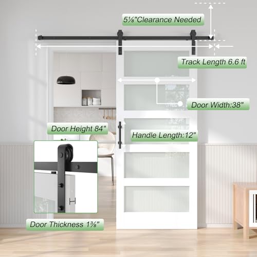 Image of Fredbeck 38x84 Barn Doors with Frosted Glass,Modern White,5 Panels