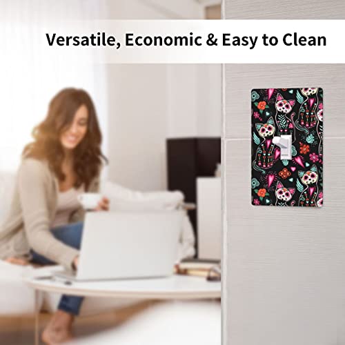 Day Of The Dead Single Toggle Switch Panel Decorator Light Switch Cover, Cat Kitten Sugar Skull Wall Plate Cover For Bedroom Kitchen Home Decor #TOP3