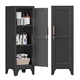 Bestoo Metal Locking Cabinet, 46' H Storage Locker with 1 Magnetic Door and 2 Adjustable Shelves, 3-Tier Black Storage Cabinet for Bathroom, Kitchen, Pantry, Home, Office, Garage