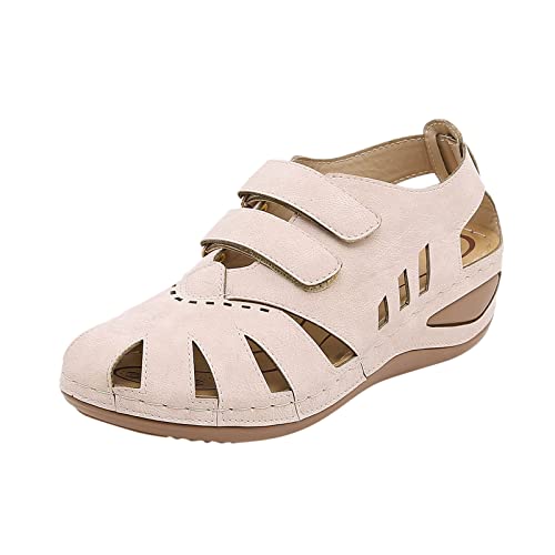 Generisch Mujeres Sólido Hook Loop Casual Punta Redonda Cuña Cómodo Playa Zapatos Sandalias Zapatos Para Plantillas Sueltas Damas, beige, 38 EU
