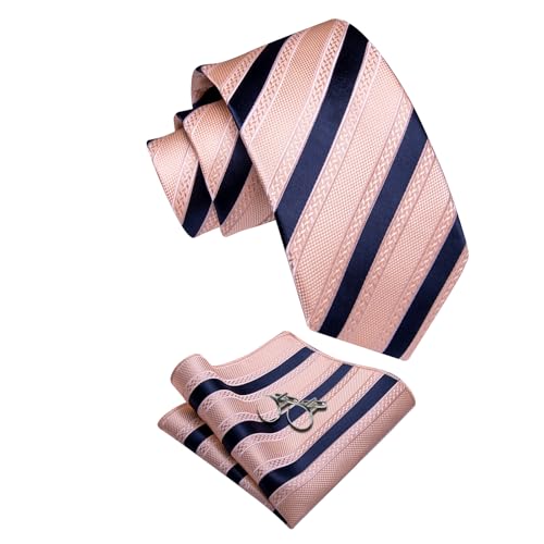 Image of YourTies Striped Ties for Men Classic Woven Silk Necktie with Handkerchief Cufflinks Set Formal Business Party Wedding