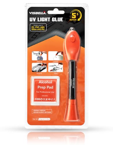 Visbella Pegamento UV con juego de lámpara, sistema de reparación con adhesivo de endurecimiento de la luz, adhesivo UV, para vidrio, metal, madera, cuero y plástico (4g)