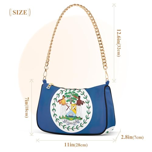 Zipper Prints Shoulder Purses Belize Flag Designer Handbag Funny Womens Classic Purse Hobo Totes with Chain Strap3