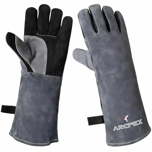 ARCPEX Welding Gloves, 16IN 932℉ Fire Heat Resistant Leather Heavy Duty Work Gloves for Stick Mig Tig Forge BBQ Grill Fireplace Wood Stove Grill Oven XL for Men