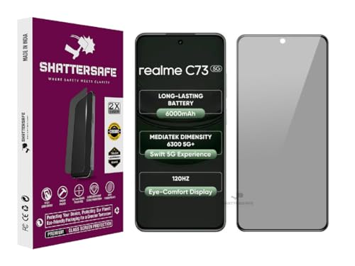 Image of Anti-Spy Privacy Tempered Glass Compatible For Realme C73 5G [Pack of 1]. 9H Hardness, Anti-Scratch, Edge-to-Edge Protection With Easy Installation Kit & Case Friendly Fit.