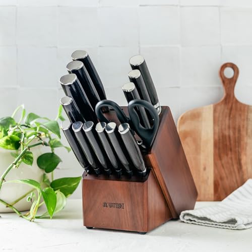 Image of Yatoshi 15 Piece Knife Block Set - Pro Kitchen Knife Set Ultra Sharp High Carbon Stainless Steel with Ergonomic Handle, New