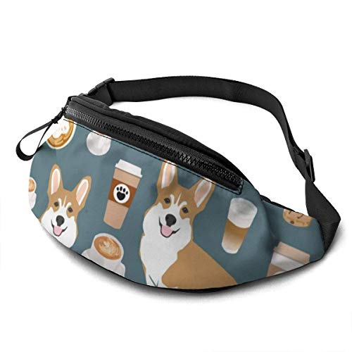 XCNGG Bolso de cintura corriente bolso de cintura de ocio bolso de cintura bolso de cintura de moda Corgi Dog Milk Tea Waist Pack Durable Running Pack for Mens Women Waist Bag with Headphone Large Com