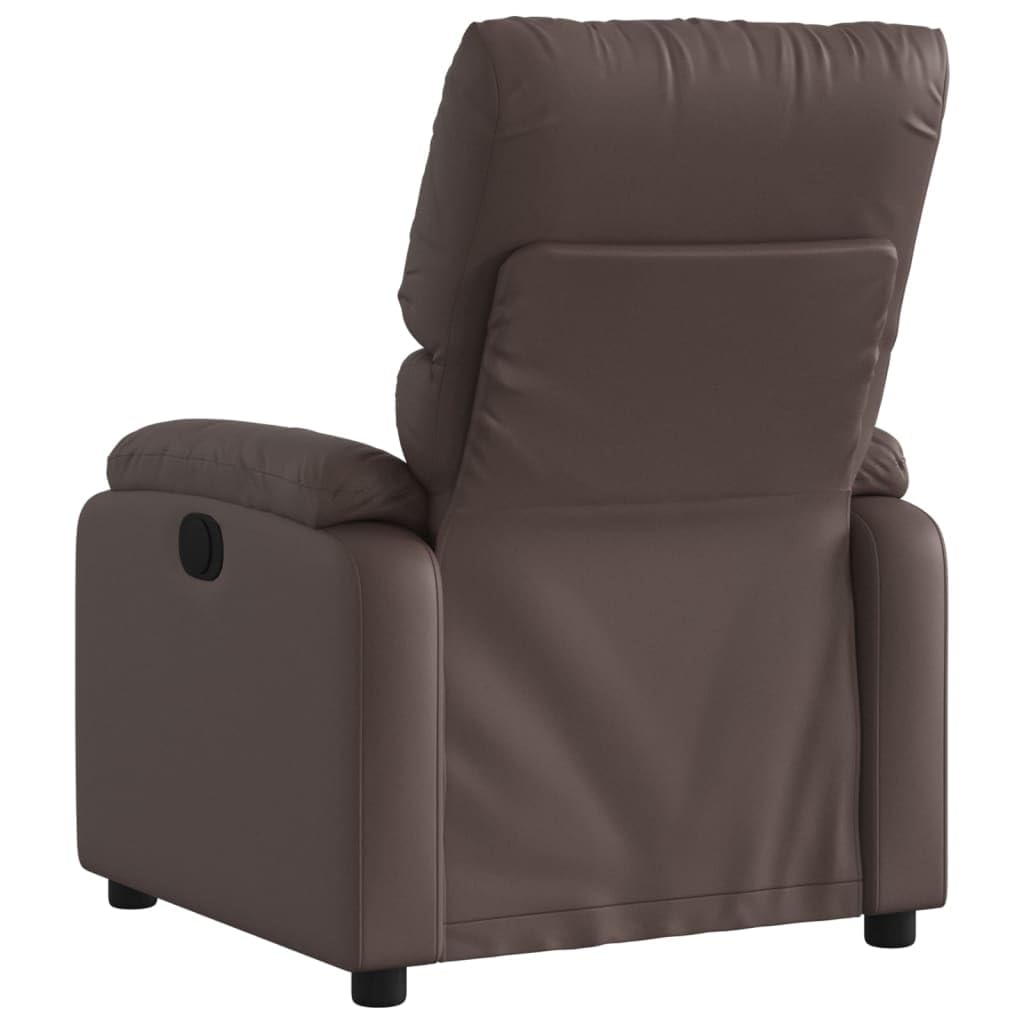 Sillón de relax manual de piel sintética marrón con reposabrazos, cómodo sillón de descanso con bolsillo lateral, respaldo ajustable hasta 135°, piel sintética de fácil cuidado, estable