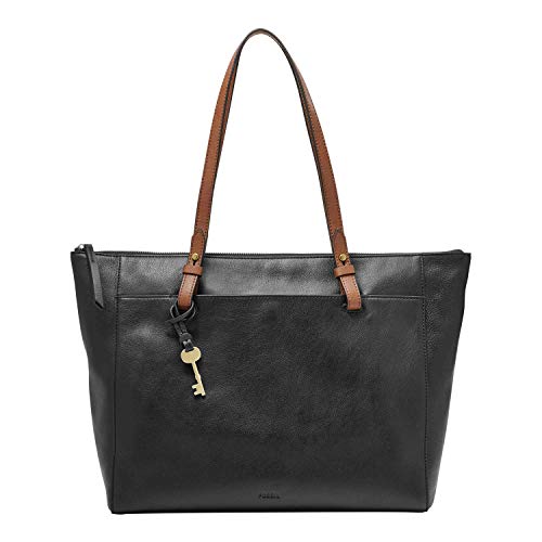 Fossil Women's Rachel Leather Tote Bag Purse Handbag, Black/Brown (Model: ZB7507001)