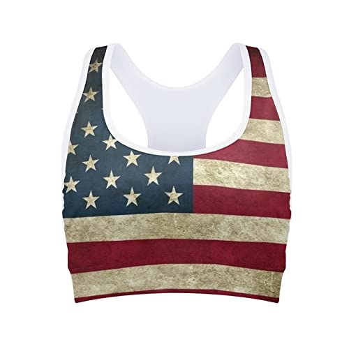 Forchrinse Sutiã esportivo vintage com bandeira americana para mulheres, ioga, corrida, academia, fi