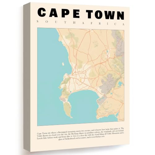 Wallbuddy Cape Town Map Wall Art Print | V (12 x 16 inches, Wrapped Canvas)